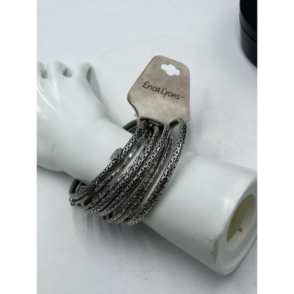 Erica Lyons Designer Silver Tone Coin Charm Bangle Set New - Picture 5 of 7